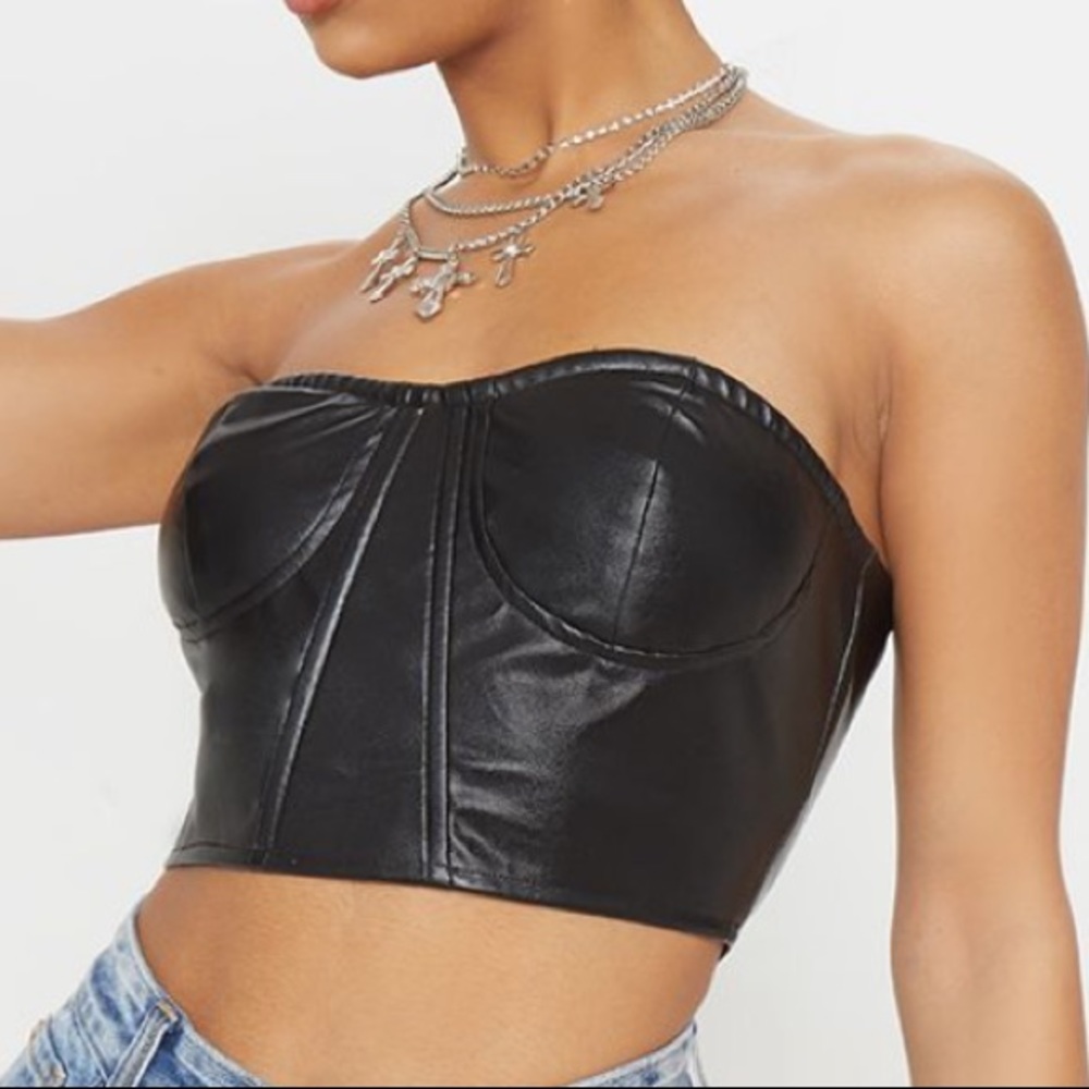 Black PU Bandeau Bralet